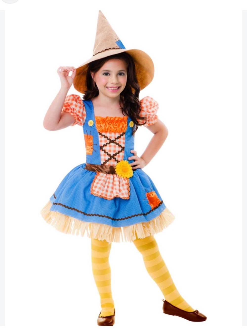 Orange Plaid Scarecrow Sweetie Floral Girl Costume, Girl Size Small 6-6X,Dress &